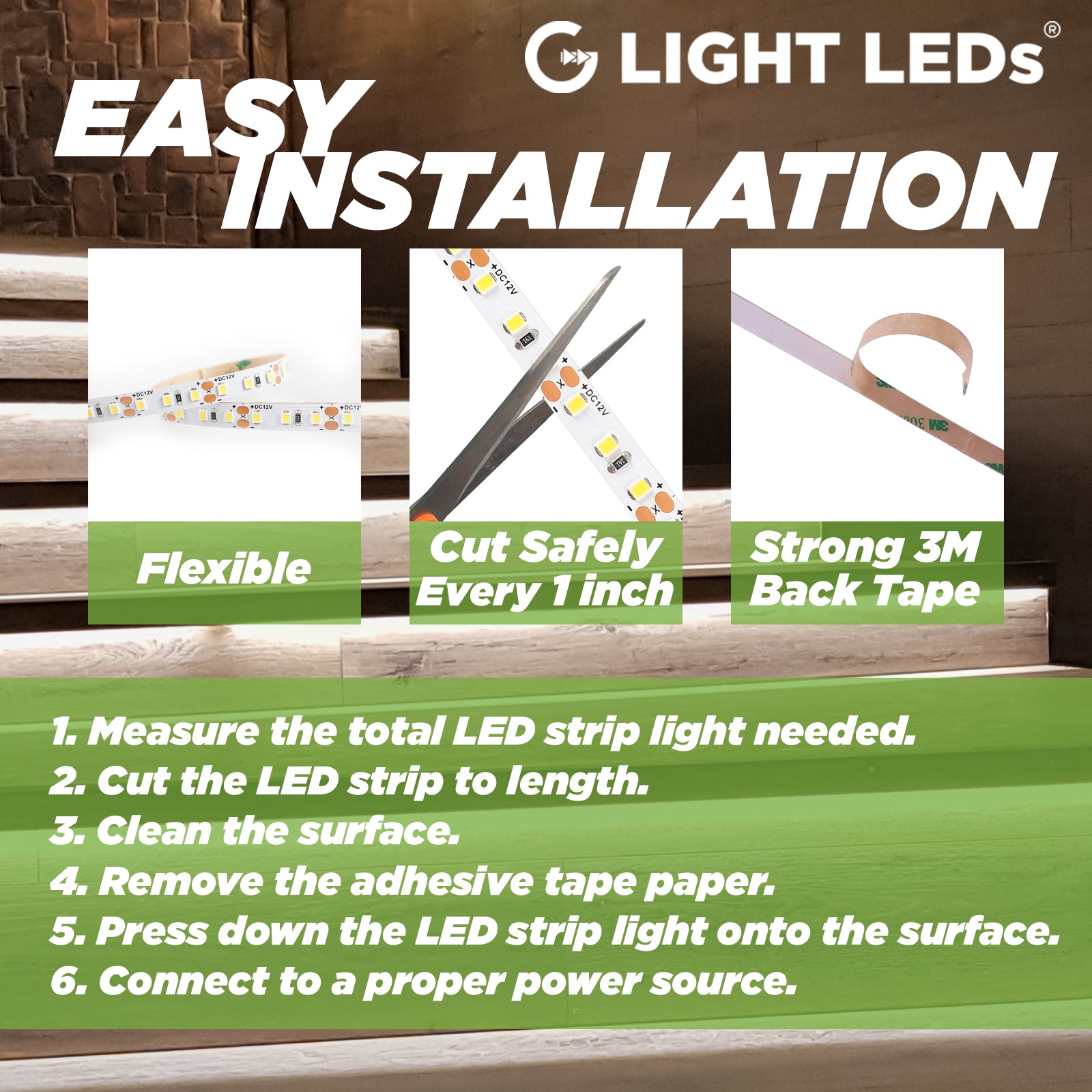 SMD2835 High Density Easy Installation, Flexible, 3M 300LSE Back Tape, G Light LEDs